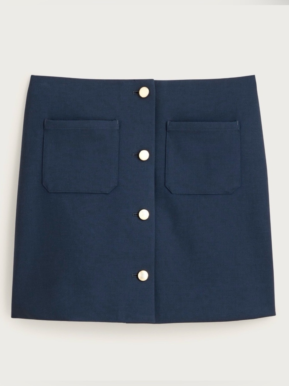 J. Crew Fairfax Navy Button-Front Mini Skirt with Patch Pockets